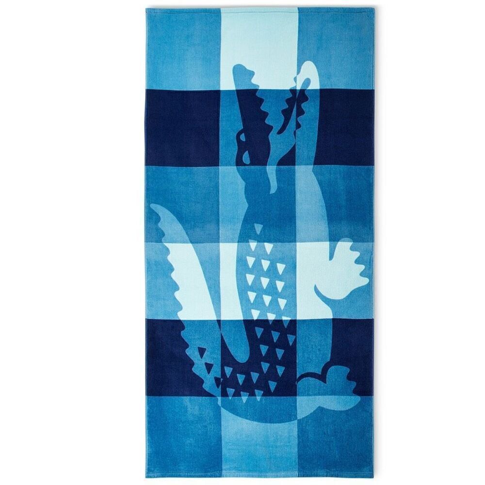 NWT Lacoste Gorgeous Blue Ombre Blocks Logo 100% Cotton Big 72”x36” Beach Towel